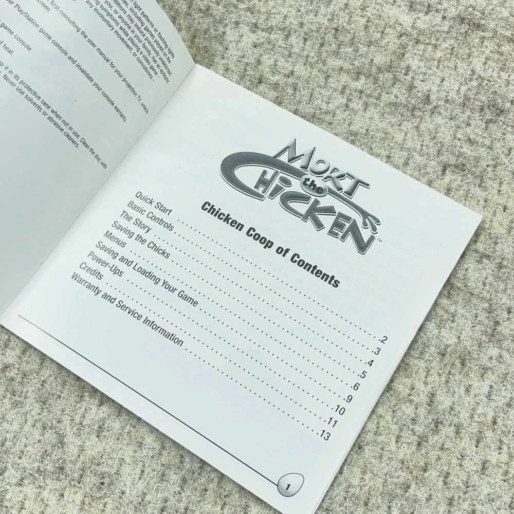 PlayStation 1 PS1 Mort The Chicken Replacement Manual Only Original Black Label